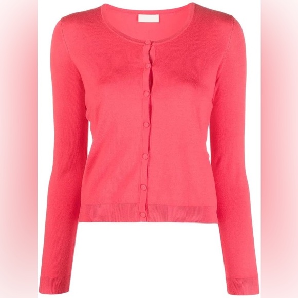 Talbots Bright Pink Pima Cotton Cableknit Cardigan Button Down Sweater L - Picture 1 of 8